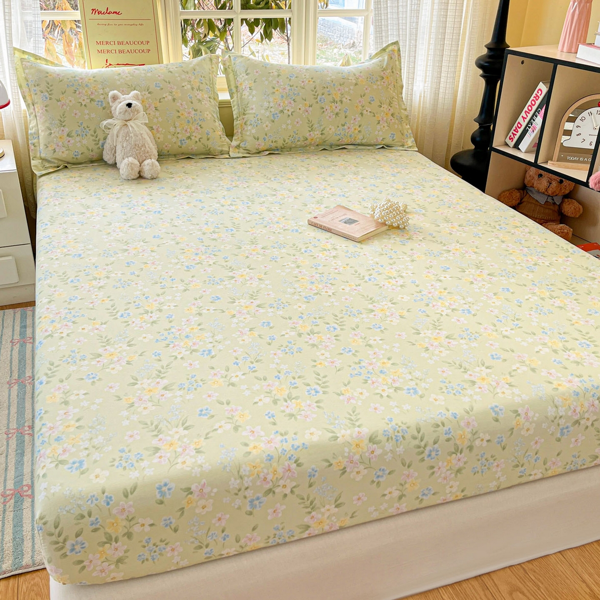 91家纺网 家纺一手货源 找家纺 铭成家纺 2026新款全棉印花小清新单床笠（提供买家秀） 徐徐花开