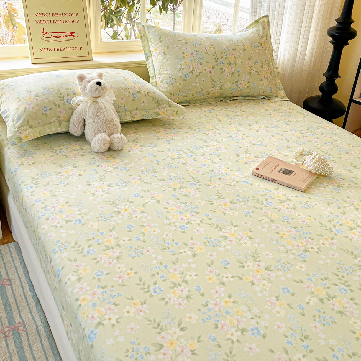 91家纺网 家纺一手货源 找家纺 铭成家纺 2026新款全棉印花小清新单床笠（提供买家秀） 徐徐花开