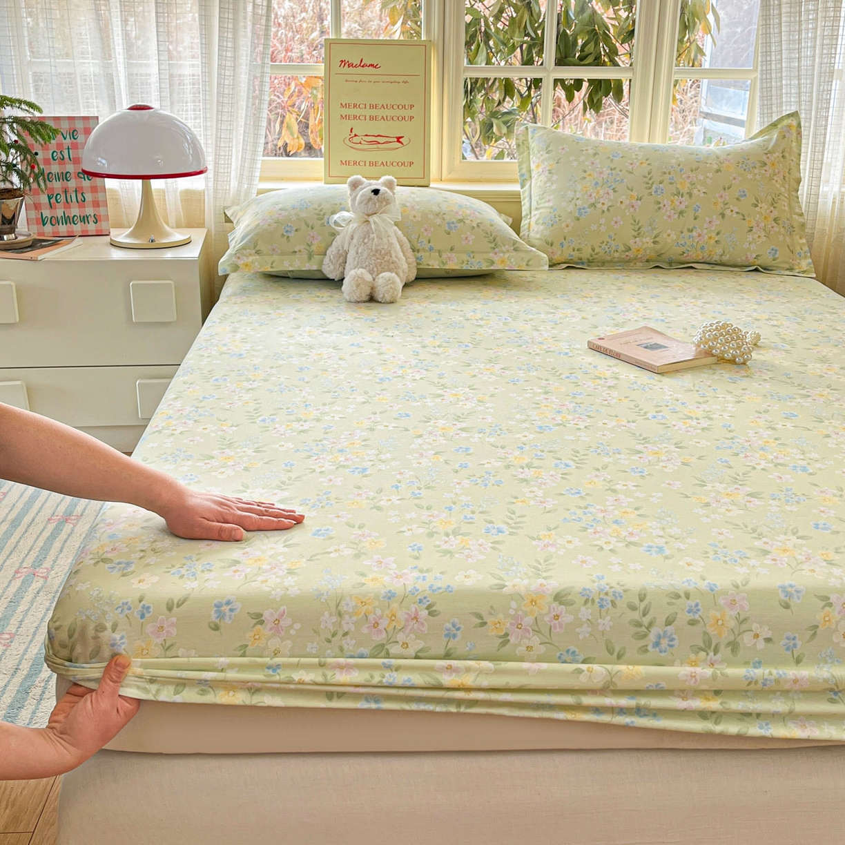 91家纺网 家纺一手货源 找家纺 铭成家纺 2026新款全棉印花小清新单床笠（提供买家秀） 徐徐花开