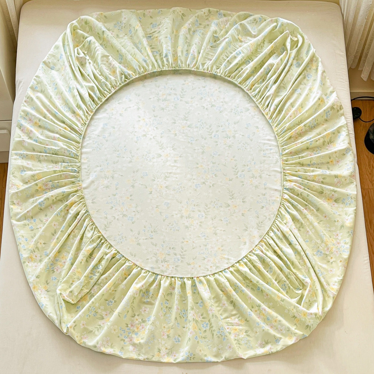 91家纺网 家纺一手货源 找家纺 铭成家纺 2026新款全棉印花小清新单床笠（提供买家秀） 徐徐花开