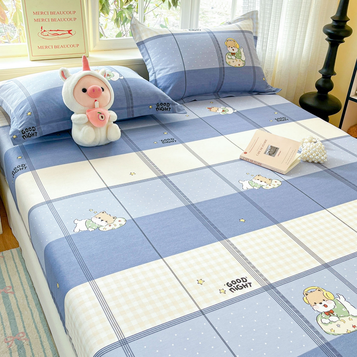 91家纺网 家纺一手货源 找家纺 铭成家纺 2026新款全棉印花小清新单床笠（提供买家秀） 摇滚小狗