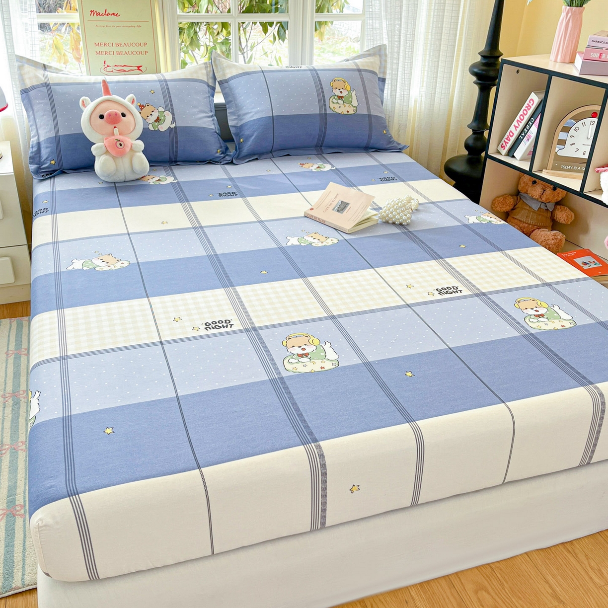 91家纺网 家纺一手货源 找家纺 铭成家纺 2026新款全棉印花小清新单床笠（提供买家秀） 摇滚小狗