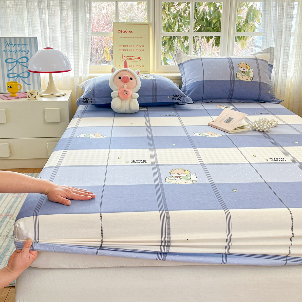 91家纺网 家纺一手货源 找家纺 铭成家纺 2026新款全棉印花小清新单床笠（提供买家秀） 摇滚小狗