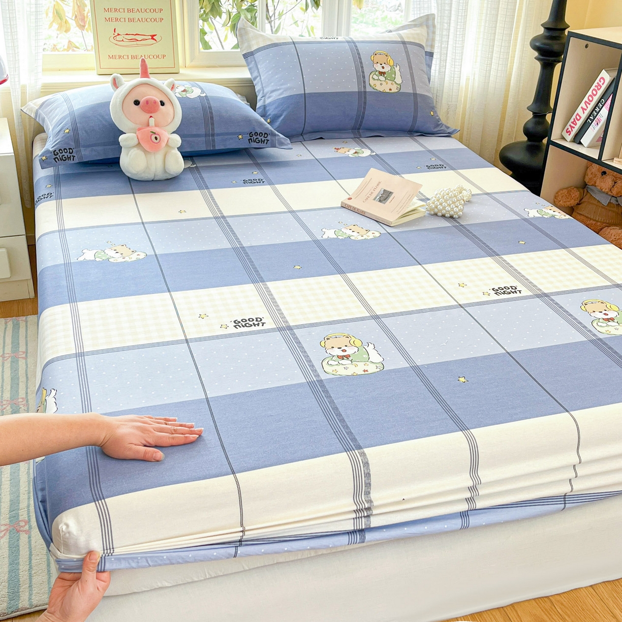 91家纺网 家纺一手货源 找家纺 铭成家纺 2026新款全棉印花小清新单床笠（提供买家秀） 摇滚小狗