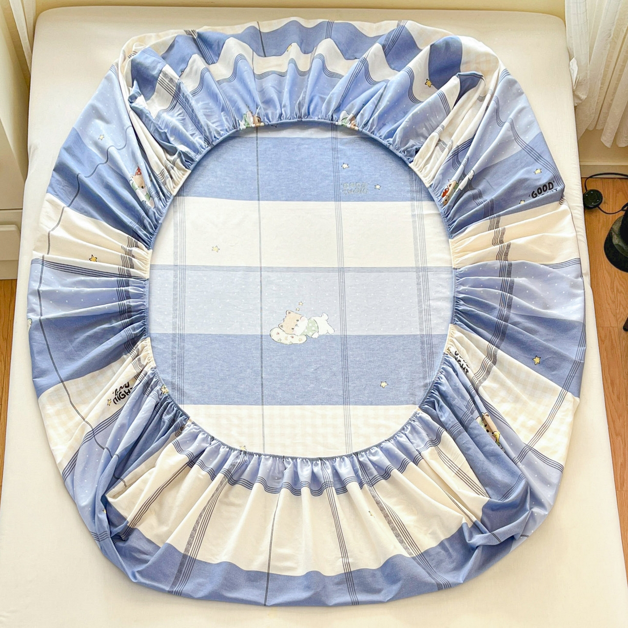 91家纺网 家纺一手货源 找家纺 铭成家纺 2026新款全棉印花小清新单床笠（提供买家秀） 摇滚小狗