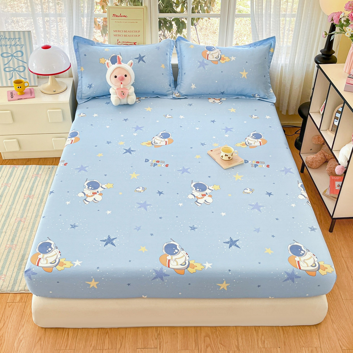 铭成家纺 2026新款全棉印花小清新单床笠（提供买家秀） 月球摘星