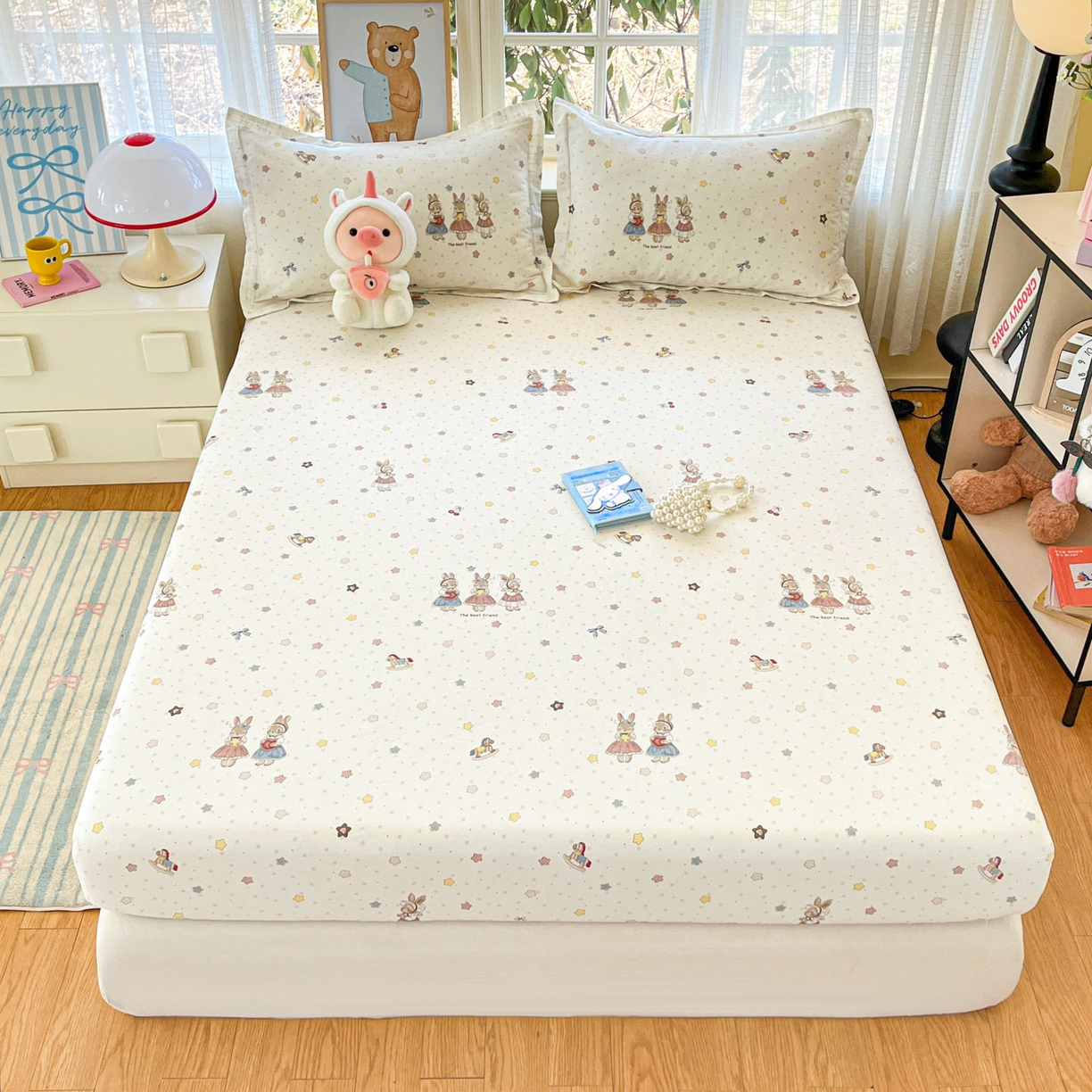 铭成家纺 2026新款全棉印花小清新单床笠（提供买家秀） 珍妮小兔