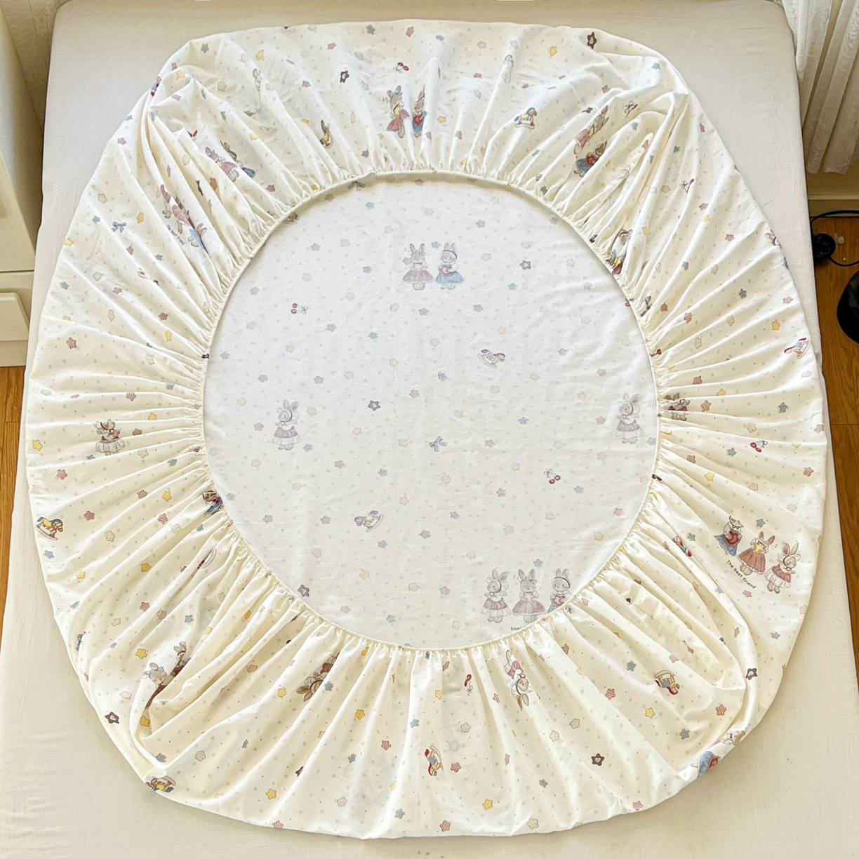 91家纺网 家纺一手货源 找家纺 铭成家纺 2026新款全棉印花小清新单床笠（提供买家秀） 珍妮小兔