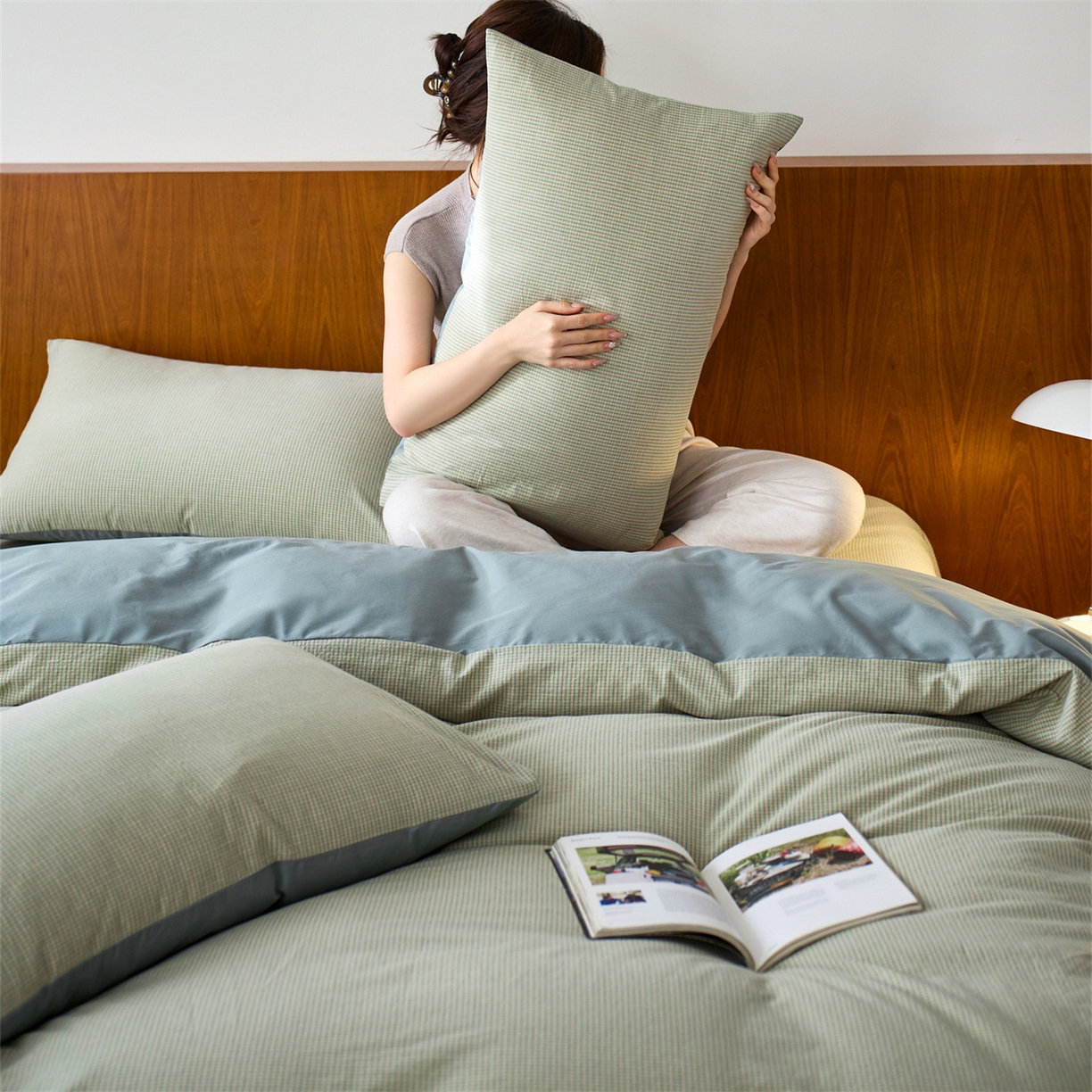 91家纺网 家纺一手货源 找家纺 启程家纺 2026新款全棉纯棉色织水洗棉单枕套枕套单件单品枕套 麦田-绿