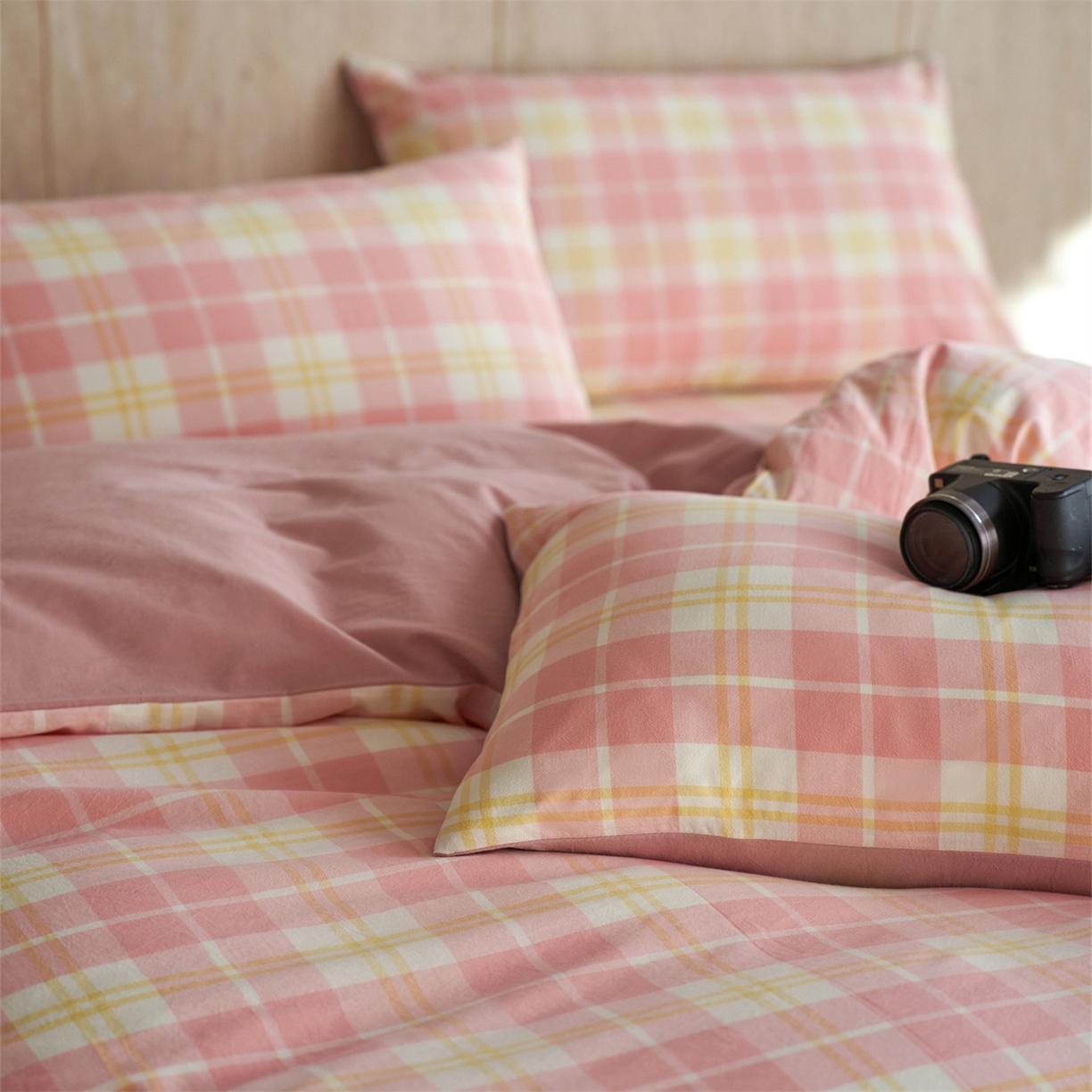 91家纺网 家纺一手货源 找家纺 启程家纺 2026新款全棉纯棉色织水洗棉单枕套枕套单件单品枕套 爱格-粉