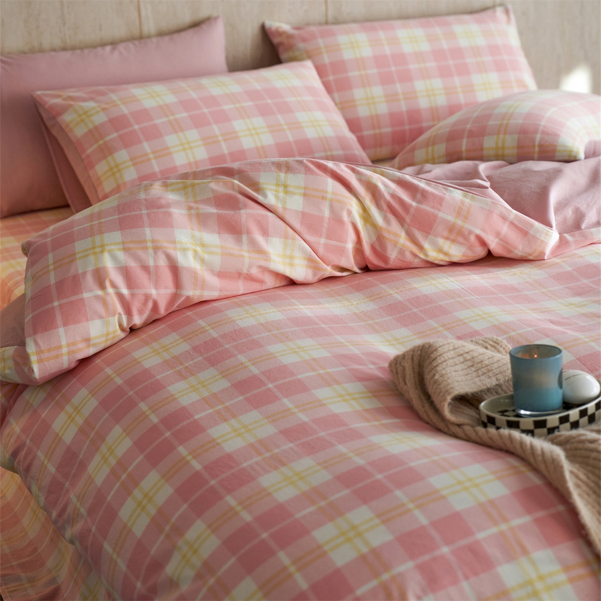 91家纺网 家纺一手货源 找家纺 启程家纺 2026新款全棉纯棉色织水洗棉单枕套枕套单件单品枕套 爱格-粉