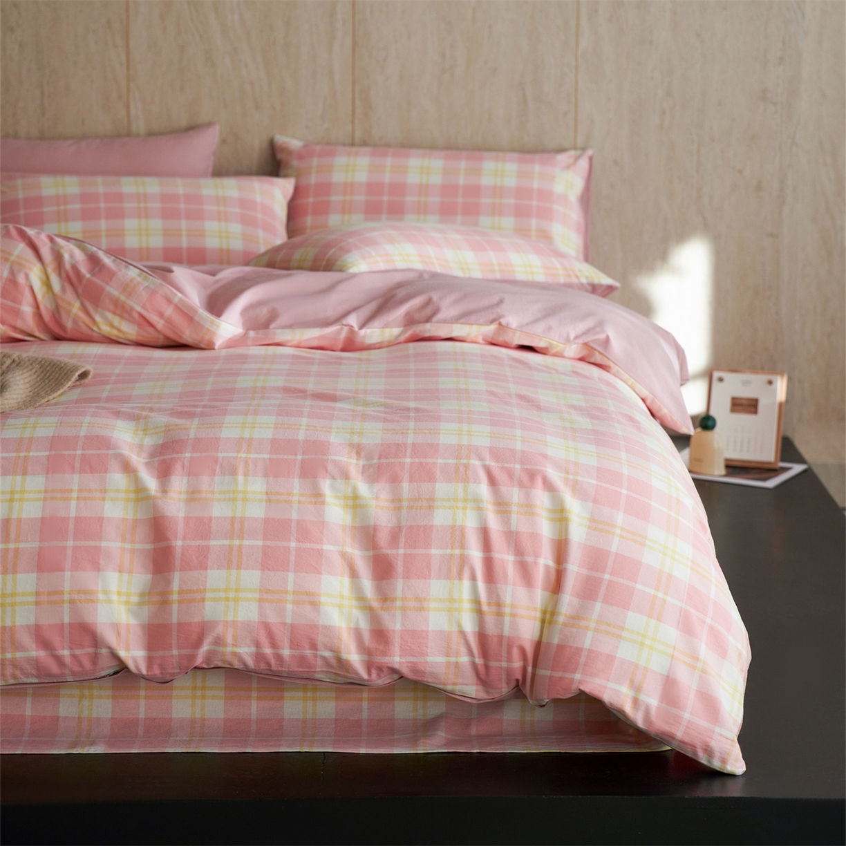 91家纺网 家纺一手货源 找家纺 启程家纺 2026新款全棉纯棉色织水洗棉单枕套枕套单件单品枕套 爱格-粉