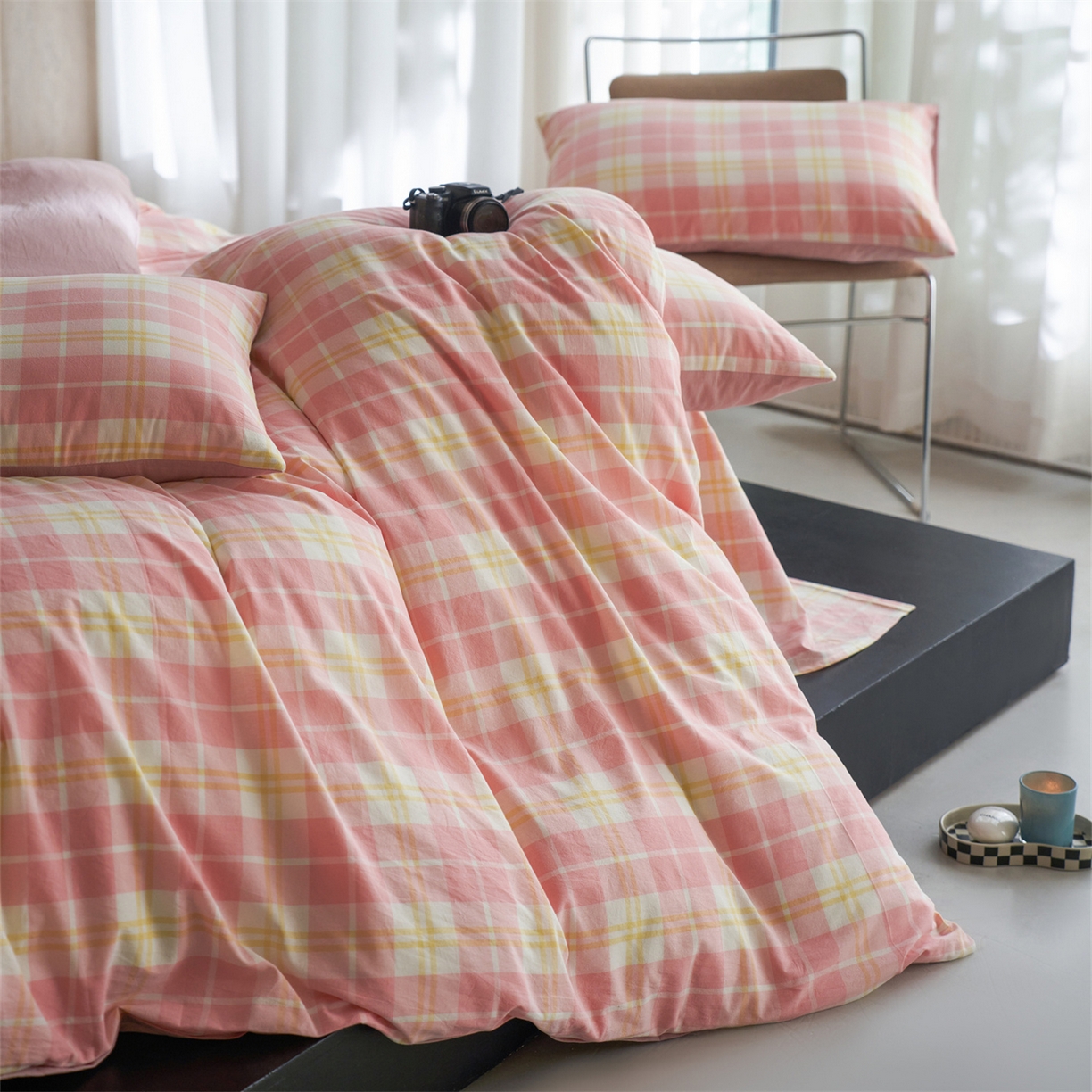 91家纺网 家纺一手货源 找家纺 启程家纺 2026新款全棉纯棉色织水洗棉单枕套枕套单件单品枕套 爱格-粉