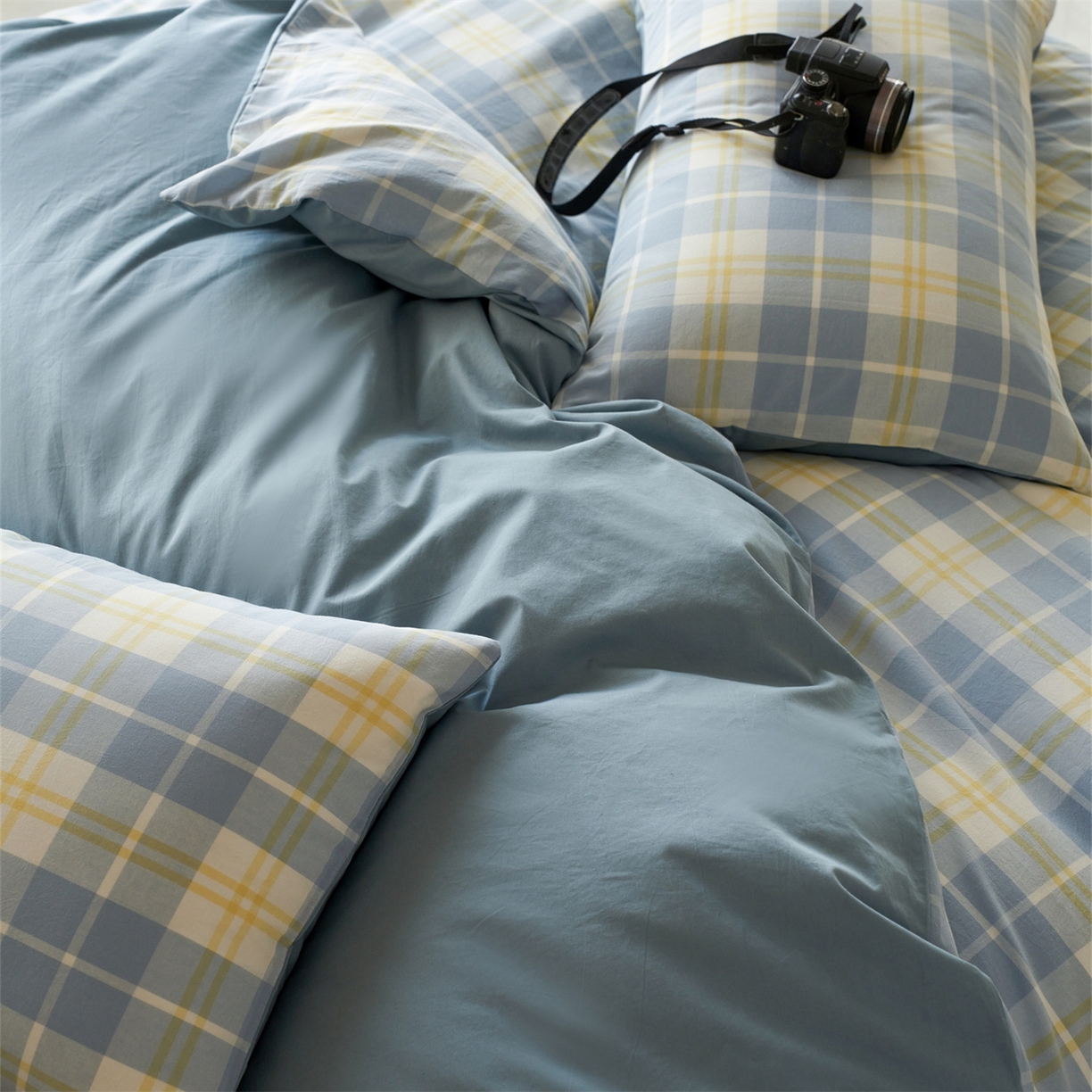 91家纺网 家纺一手货源 找家纺 启程家纺 2026新款全棉纯棉色织水洗棉单枕套枕套单件单品枕套 爱格-蓝