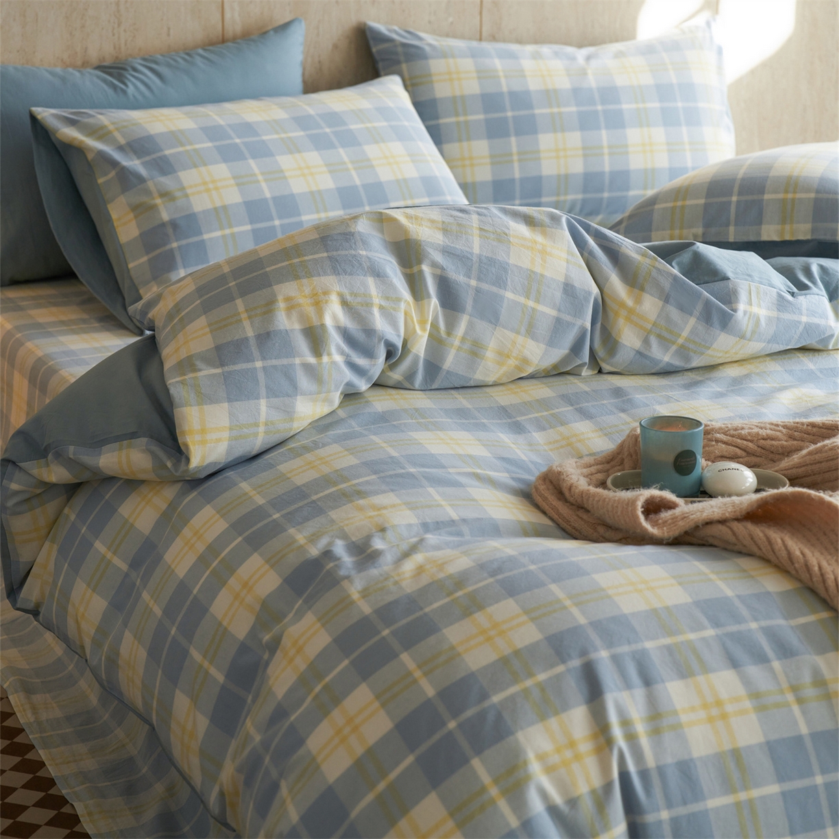 91家纺网 家纺一手货源 找家纺 启程家纺 2026新款全棉纯棉色织水洗棉单枕套枕套单件单品枕套 爱格-蓝