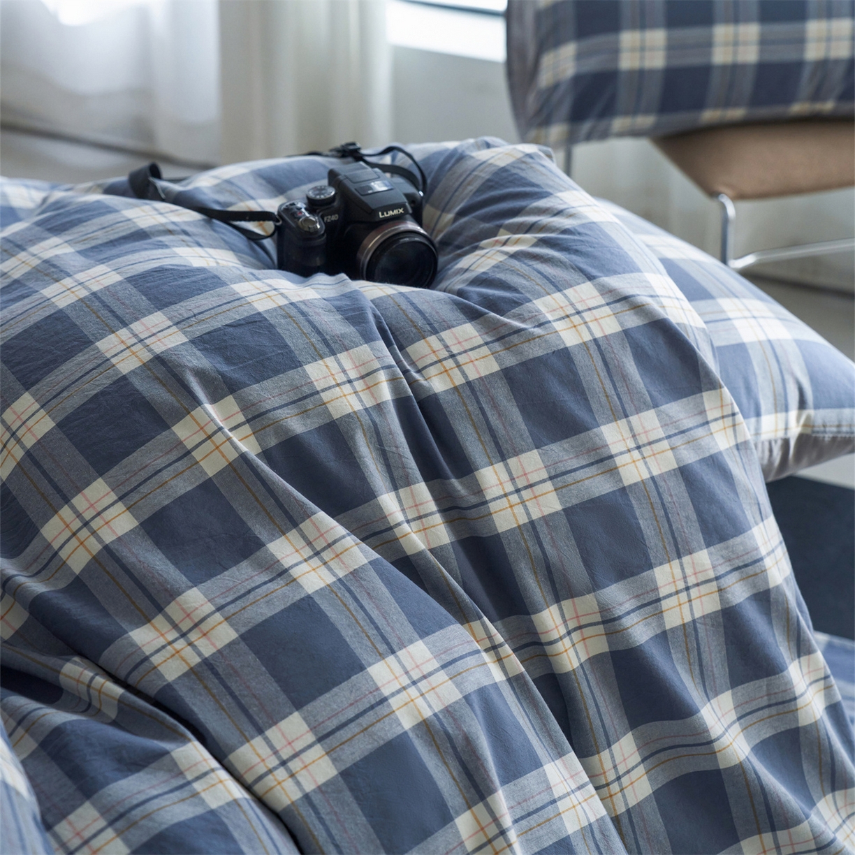 91家纺网 家纺一手货源 找家纺 启程家纺 2026新款全棉纯棉色织水洗棉单枕套枕套单件单品枕套 缤纷格-灰