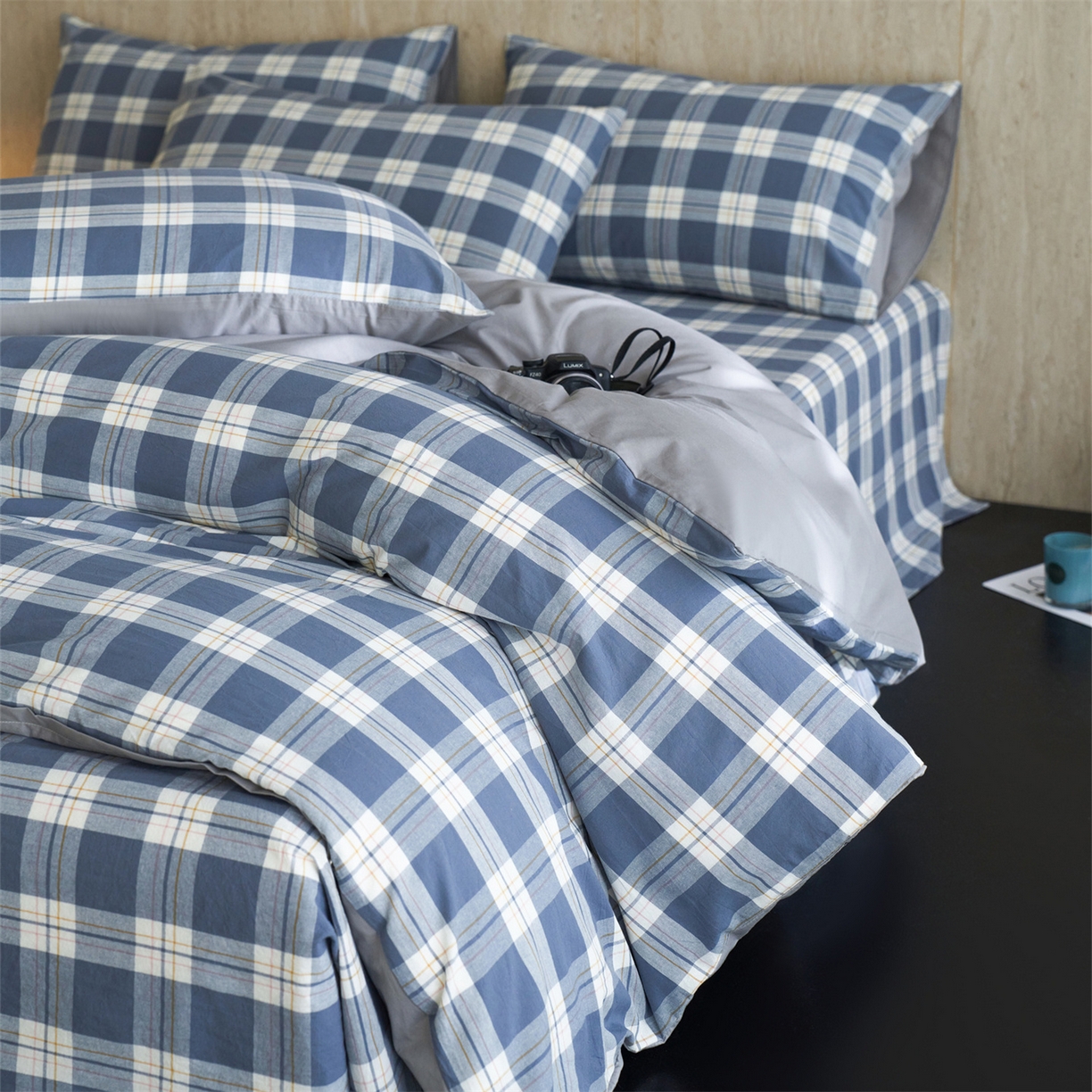 91家纺网 家纺一手货源 找家纺 启程家纺 2026新款全棉纯棉色织水洗棉单枕套枕套单件单品枕套 缤纷格-灰