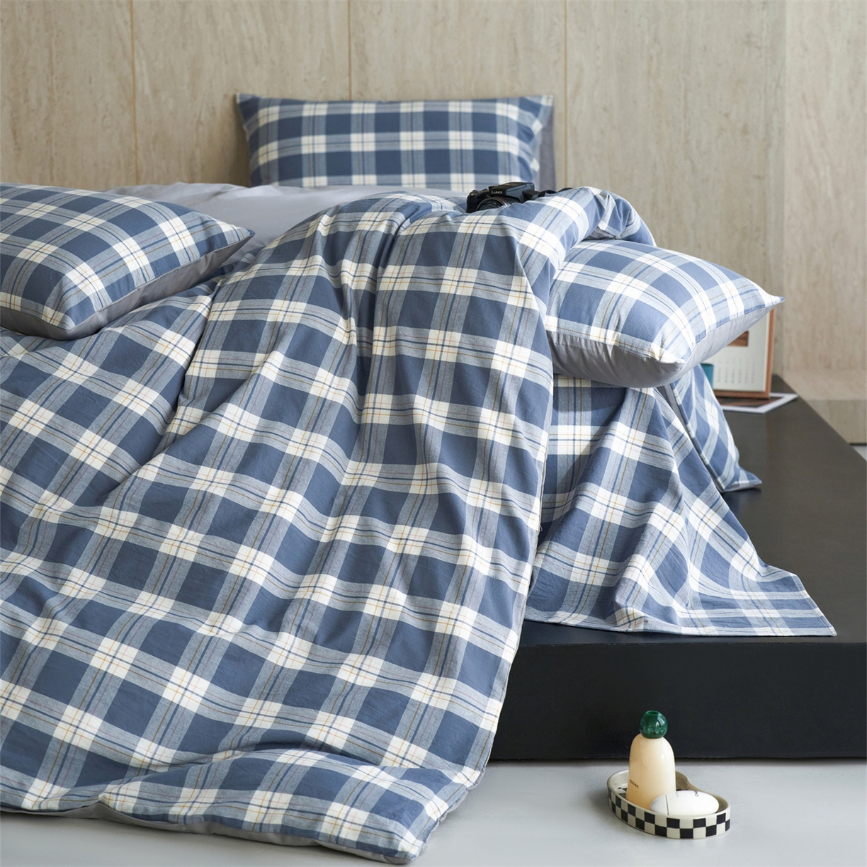 91家纺网 家纺一手货源 找家纺 启程家纺 2026新款全棉纯棉色织水洗棉单枕套枕套单件单品枕套 缤纷格-灰