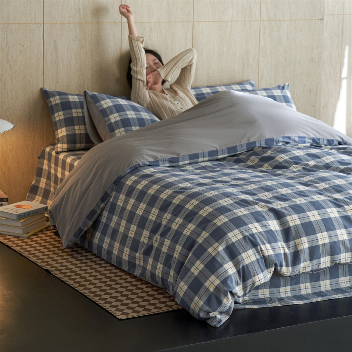 91家纺网 家纺一手货源 找家纺 启程家纺 2026新款全棉纯棉色织水洗棉单枕套枕套单件单品枕套 缤纷格-灰