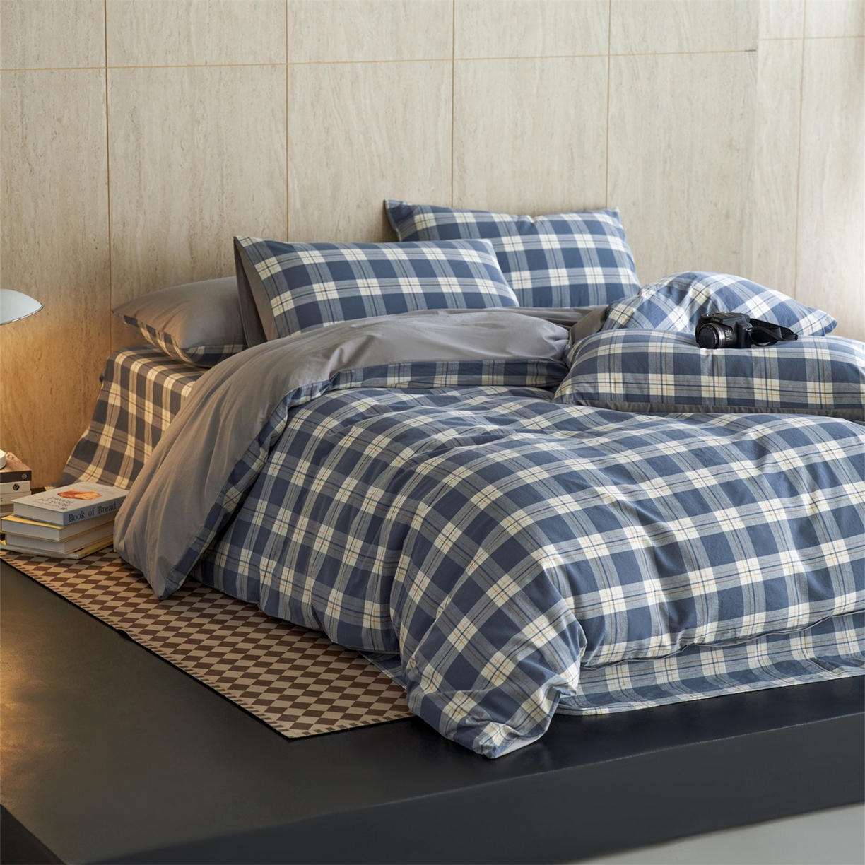 91家纺网 家纺一手货源 找家纺 启程家纺 2026新款全棉纯棉色织水洗棉单枕套枕套单件单品枕套 缤纷格-灰