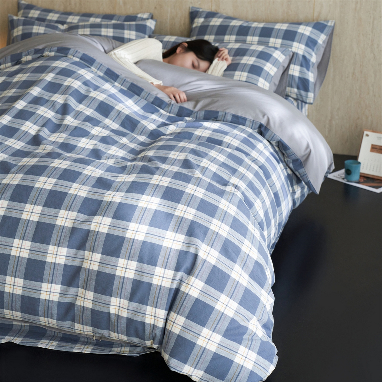 91家纺网 家纺一手货源 找家纺 启程家纺 2026新款全棉纯棉色织水洗棉单枕套枕套单件单品枕套 缤纷格-灰