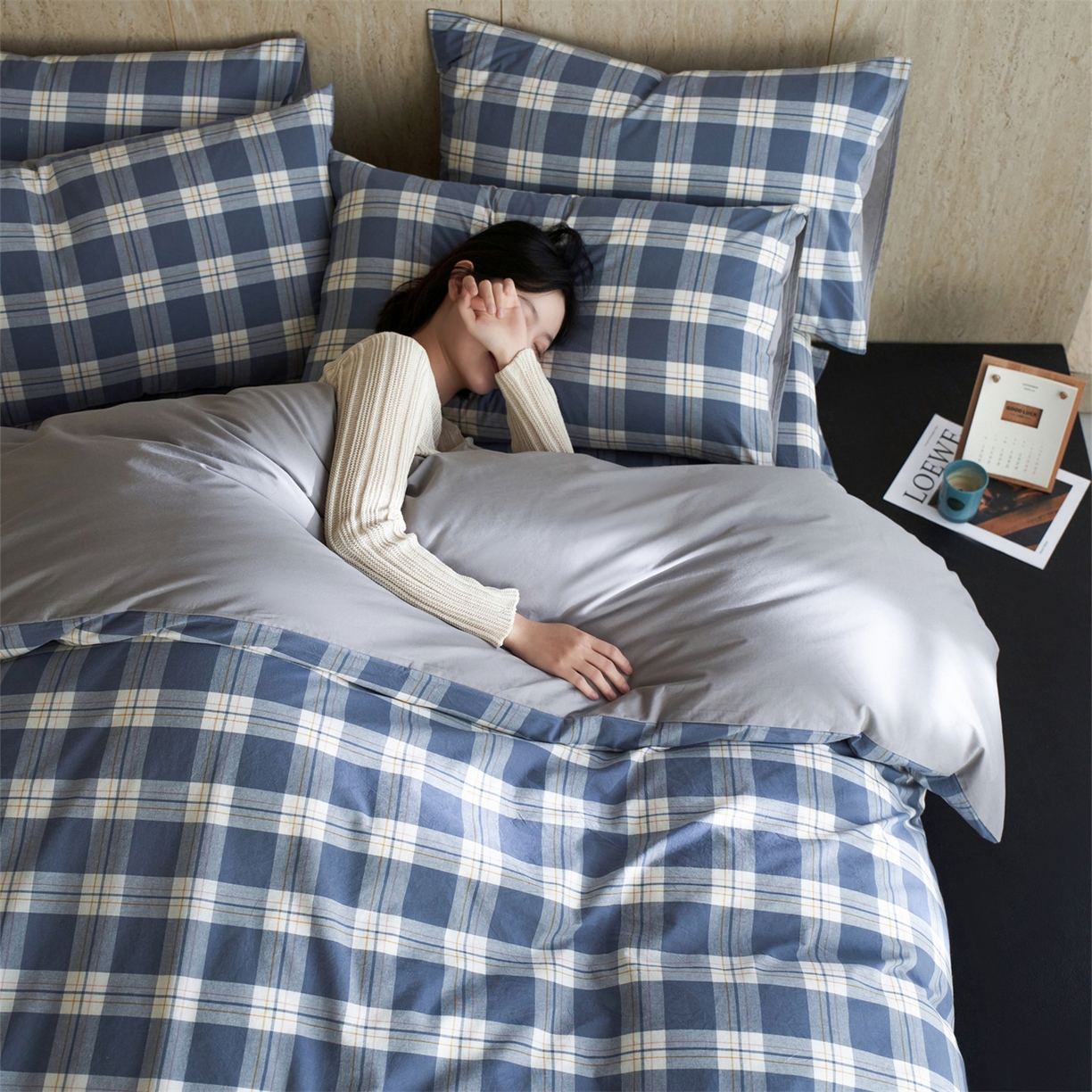 91家纺网 家纺一手货源 找家纺 启程家纺 2026新款全棉纯棉色织水洗棉单枕套枕套单件单品枕套 缤纷格-灰