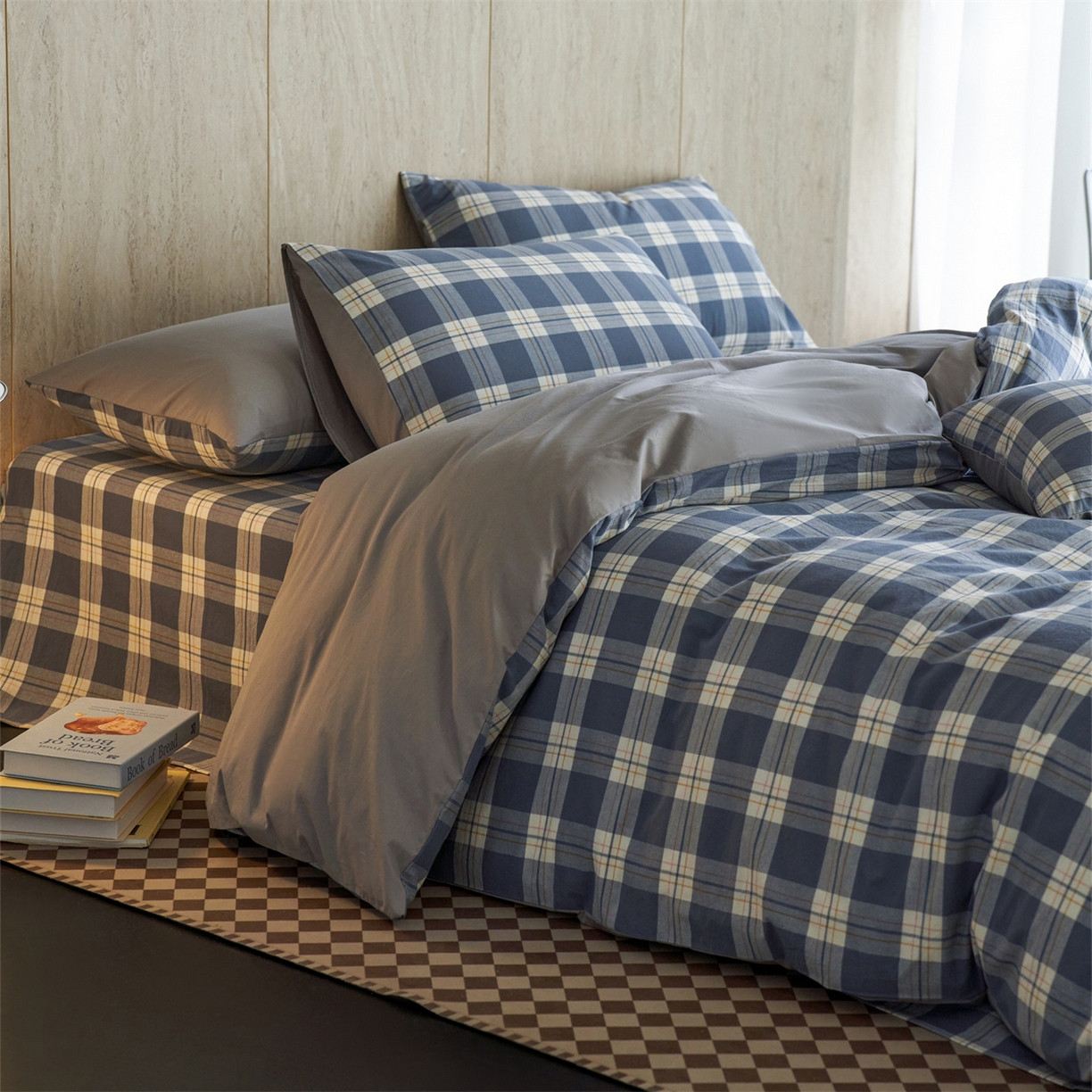 91家纺网 家纺一手货源 找家纺 启程家纺 2026新款全棉纯棉色织水洗棉单枕套枕套单件单品枕套 缤纷格-灰