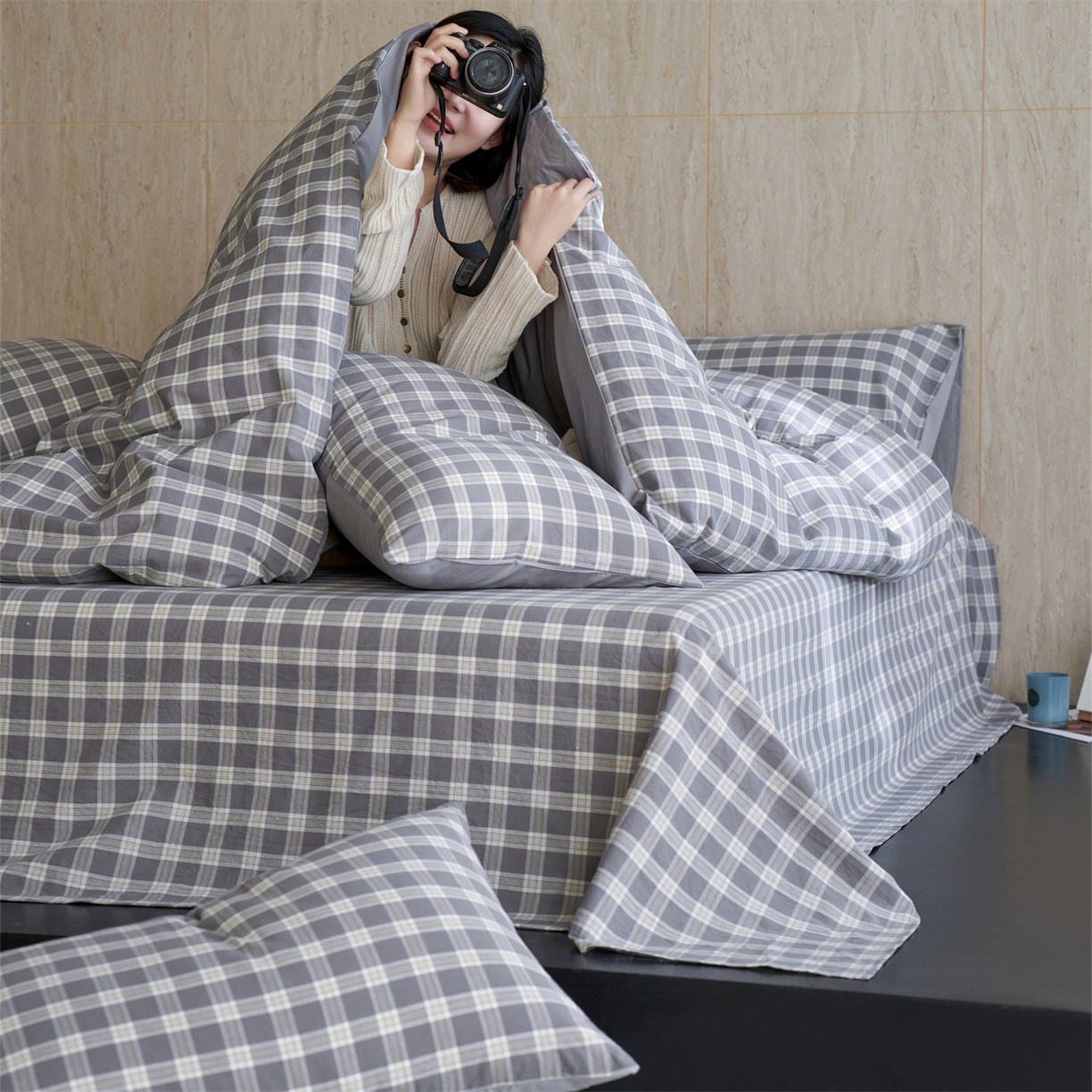 91家纺网 家纺一手货源 找家纺 启程家纺 2026新款全棉纯棉色织水洗棉单枕套枕套单件单品枕套 初遇