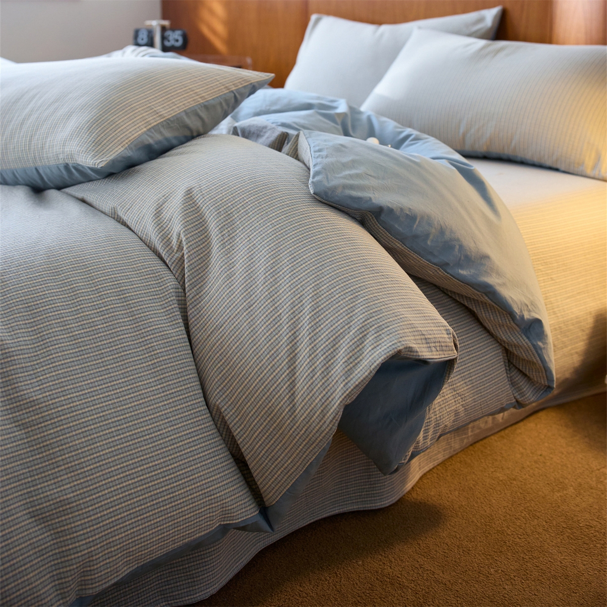 91家纺网 家纺一手货源 找家纺 启程家纺 2026新款全棉纯棉色织水洗棉单枕套枕套单件单品枕套 麦田-蓝