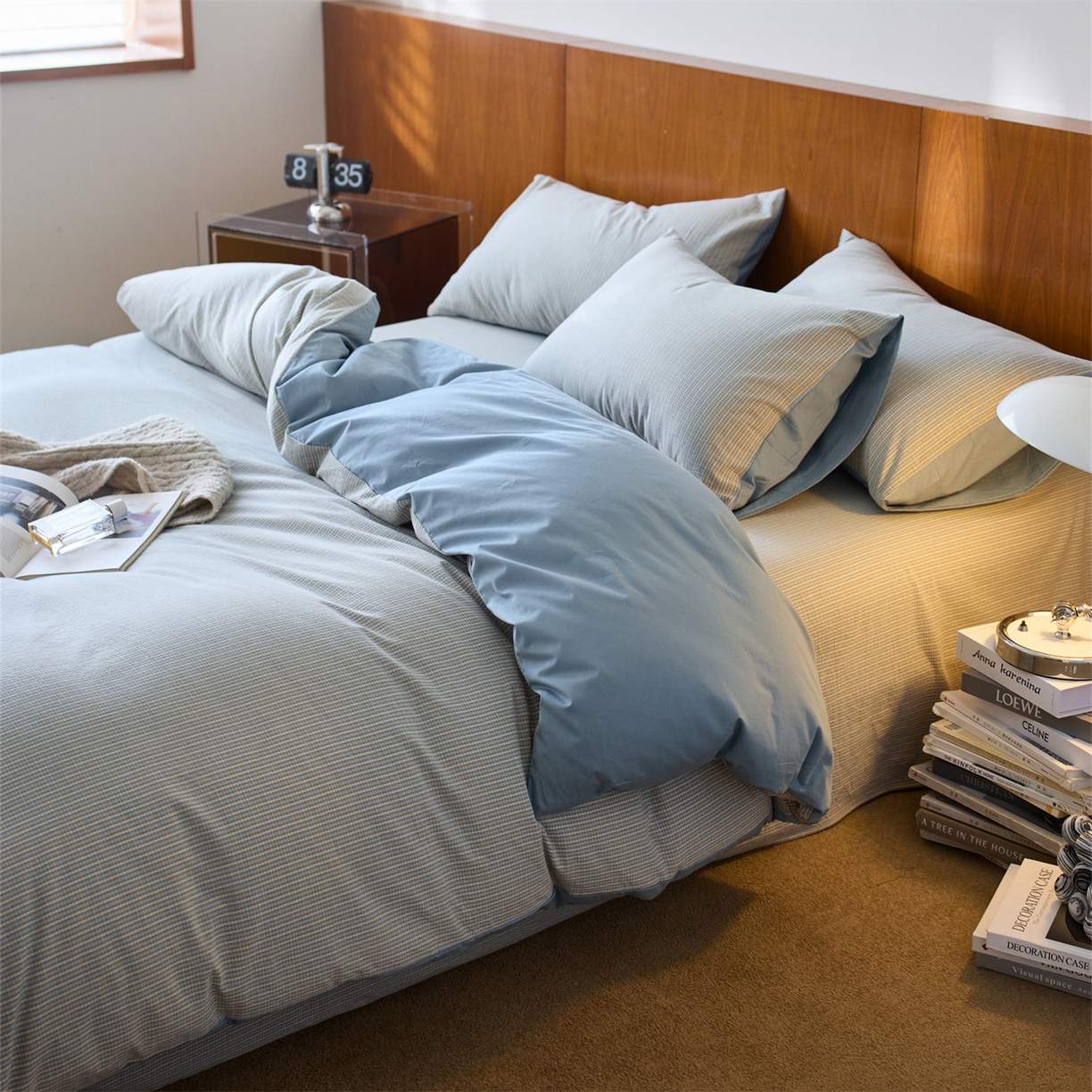 91家纺网 家纺一手货源 找家纺 启程家纺 2026新款全棉纯棉色织水洗棉单枕套枕套单件单品枕套 麦田-蓝