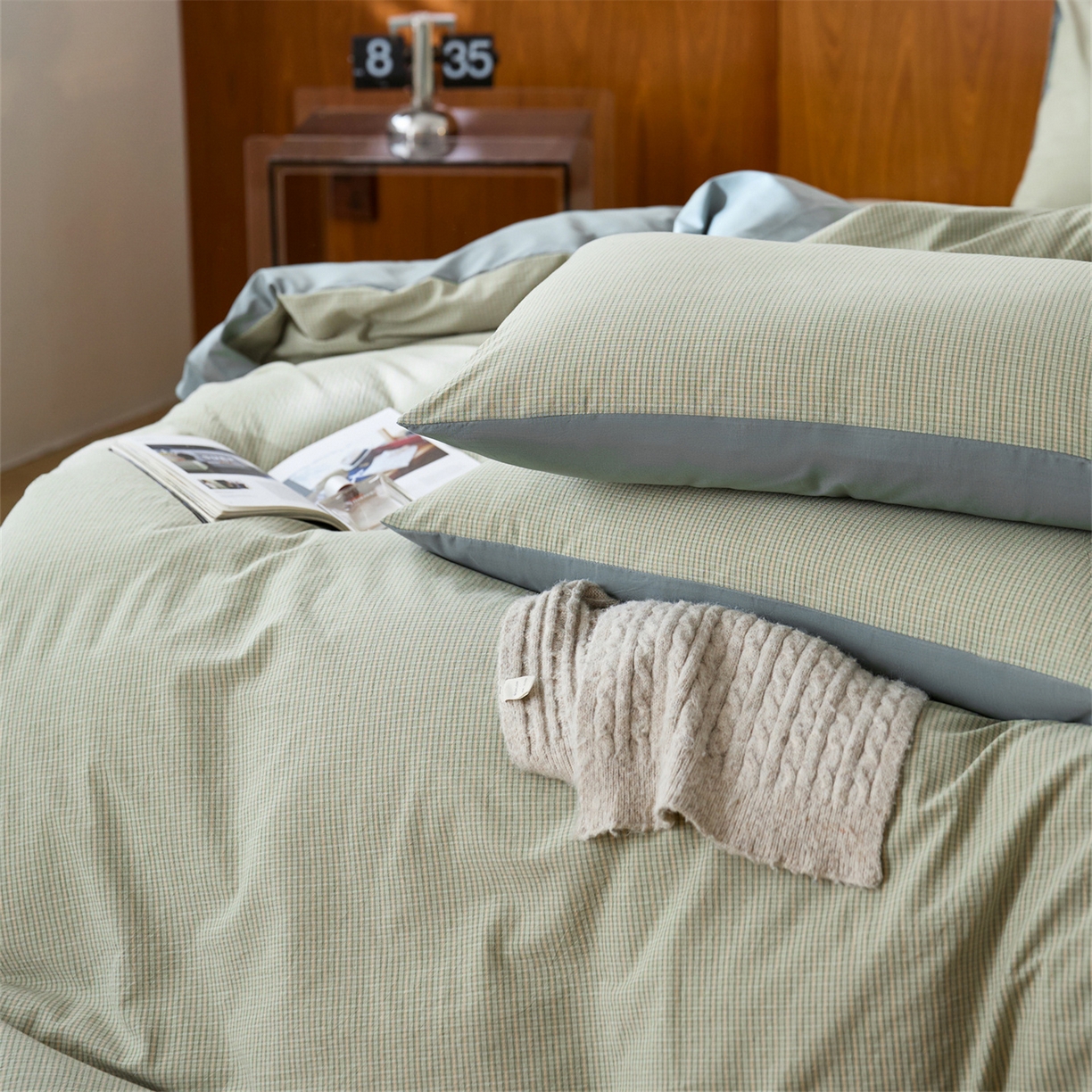 91家纺网 家纺一手货源 找家纺 启程家纺 2026新款全棉纯棉色织水洗棉单枕套枕套单件单品枕套 麦田-绿