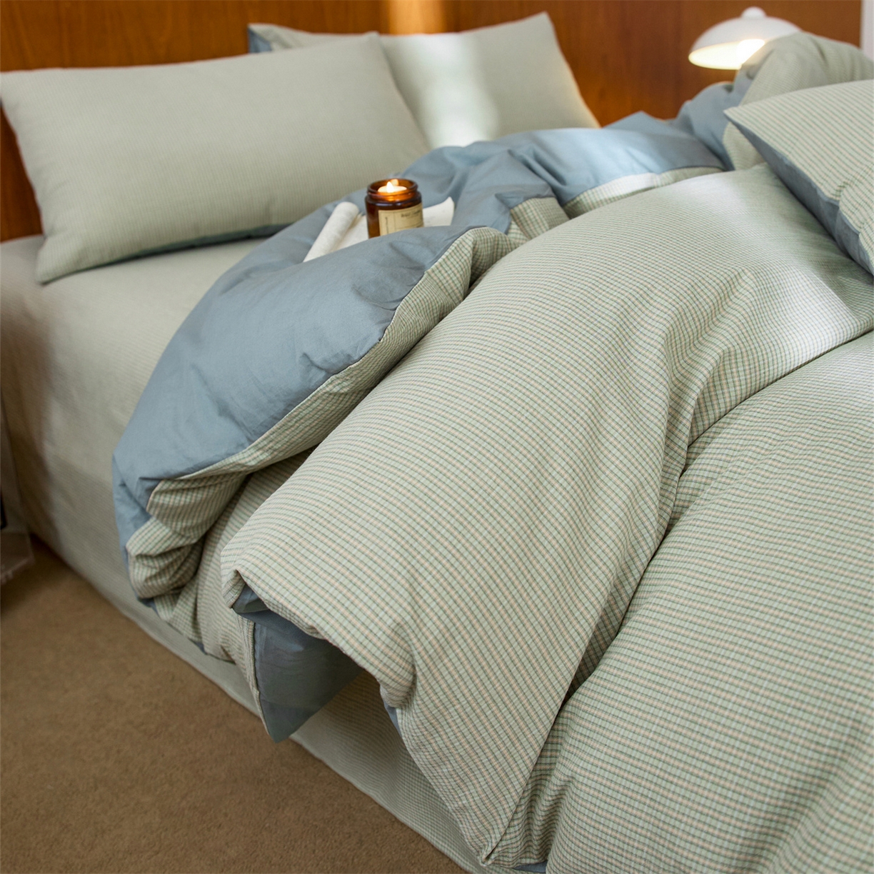 91家纺网 家纺一手货源 找家纺 启程家纺 2026新款全棉纯棉色织水洗棉单枕套枕套单件单品枕套 麦田-绿