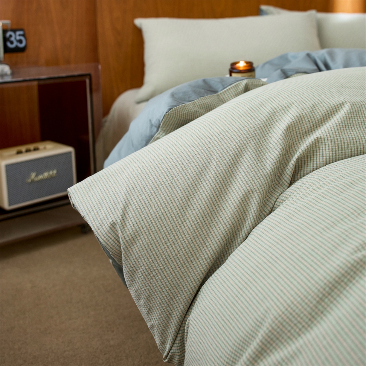 91家纺网 家纺一手货源 找家纺 启程家纺 2026新款全棉纯棉色织水洗棉单枕套枕套单件单品枕套 麦田-绿