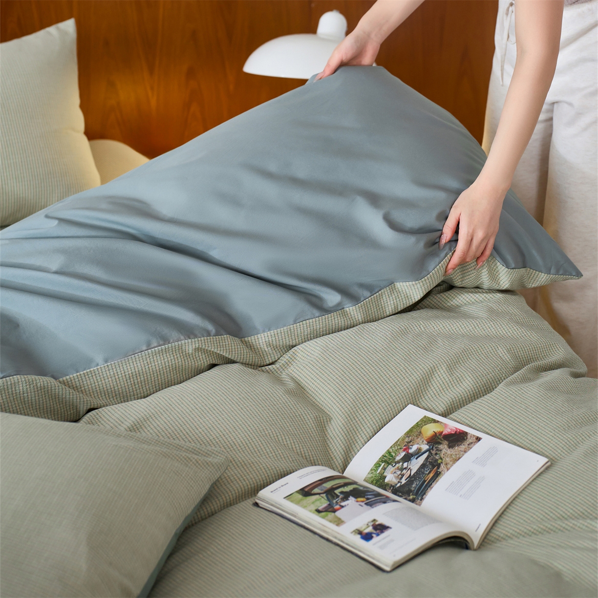 91家纺网 家纺一手货源 找家纺 启程家纺 2026新款全棉纯棉色织水洗棉单枕套枕套单件单品枕套 麦田-绿