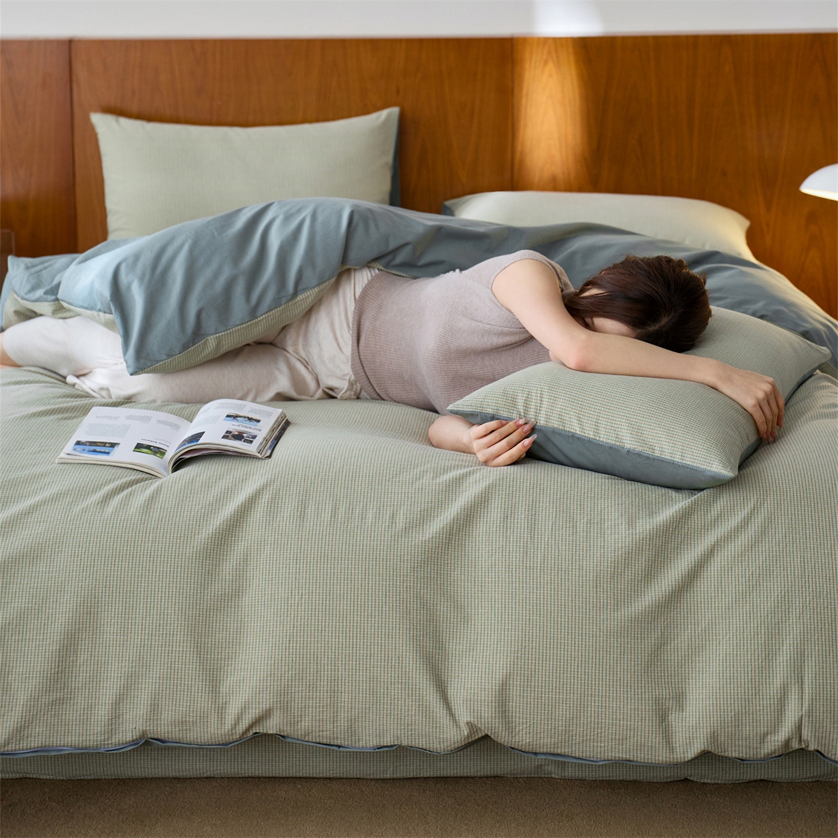 91家纺网 家纺一手货源 找家纺 启程家纺 2026新款全棉纯棉色织水洗棉单枕套枕套单件单品枕套 麦田-绿