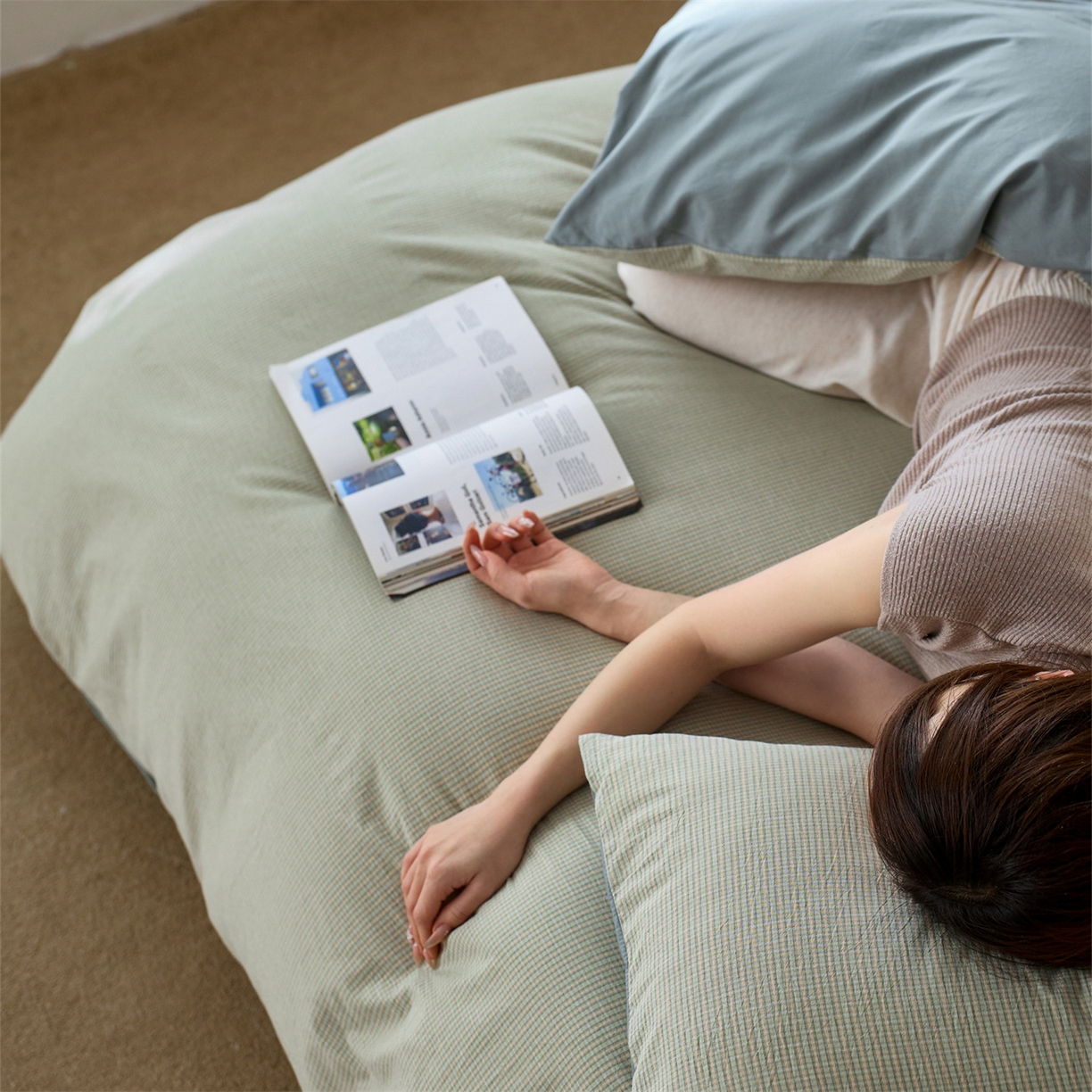 91家纺网 家纺一手货源 找家纺 启程家纺 2026新款全棉纯棉色织水洗棉单枕套枕套单件单品枕套 麦田-绿