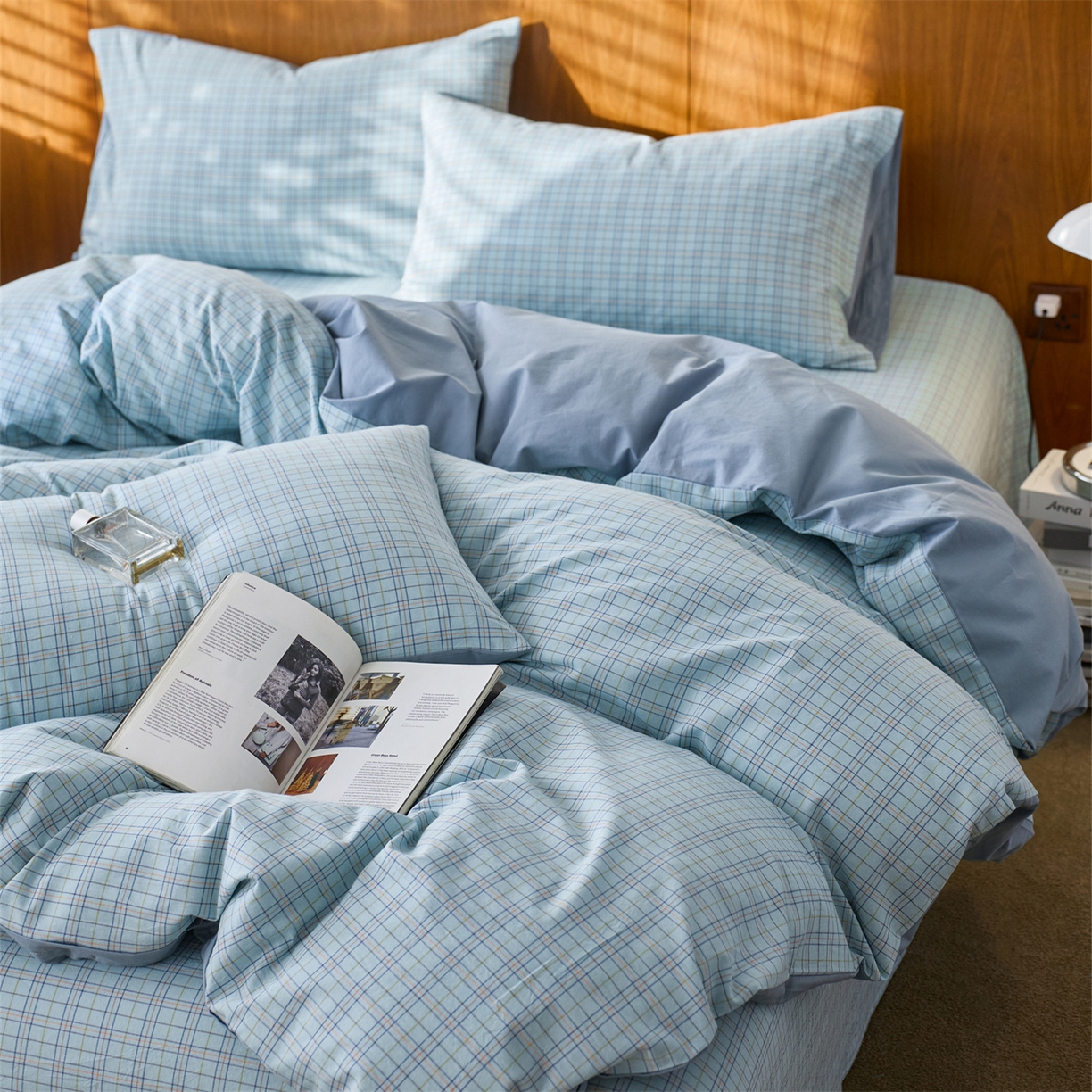 91家纺网 家纺一手货源 找家纺 启程家纺 2026新款全棉纯棉色织水洗棉单枕套枕套单件单品枕套 秋田-蓝