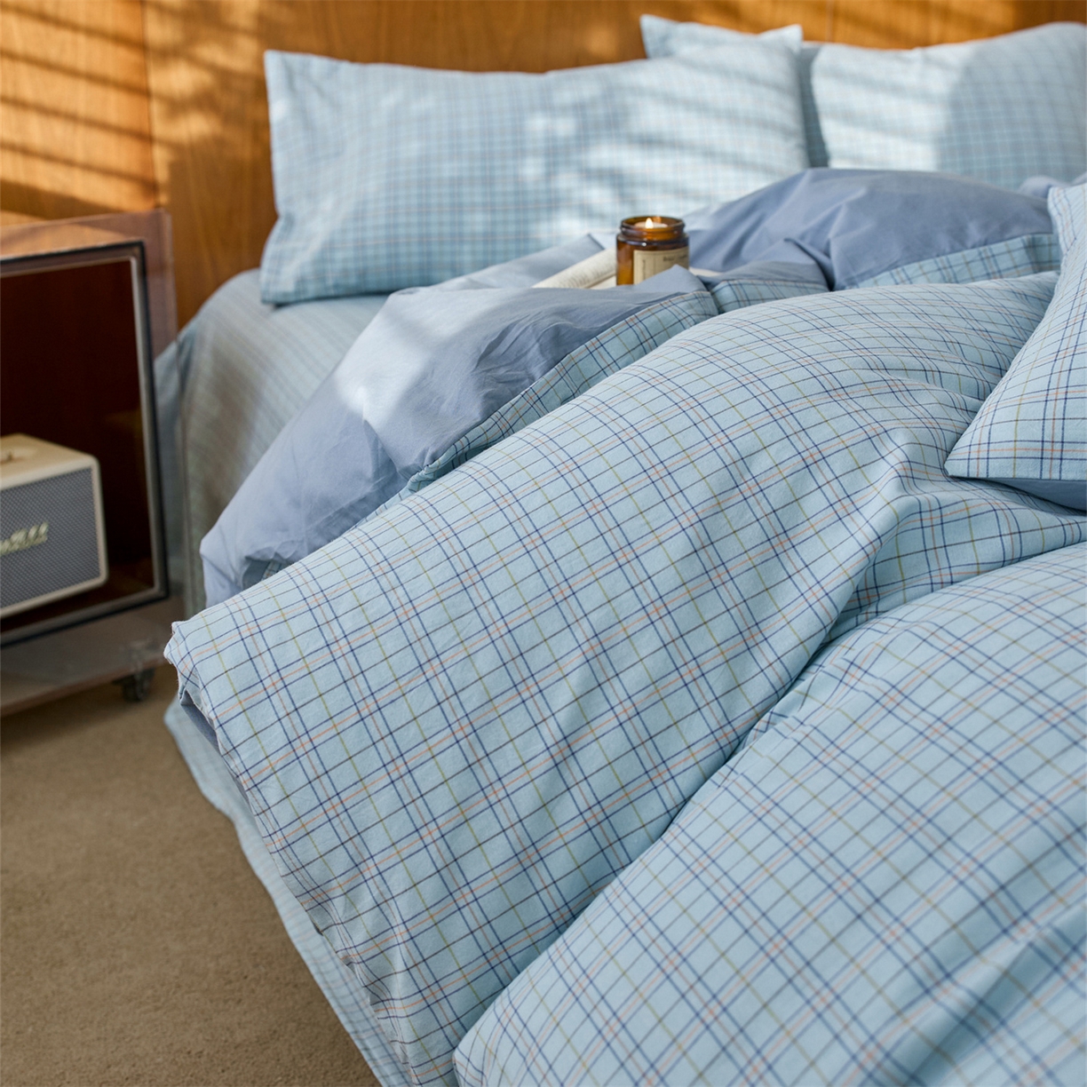 91家纺网 家纺一手货源 找家纺 启程家纺 2026新款全棉纯棉色织水洗棉单枕套枕套单件单品枕套 秋田-蓝