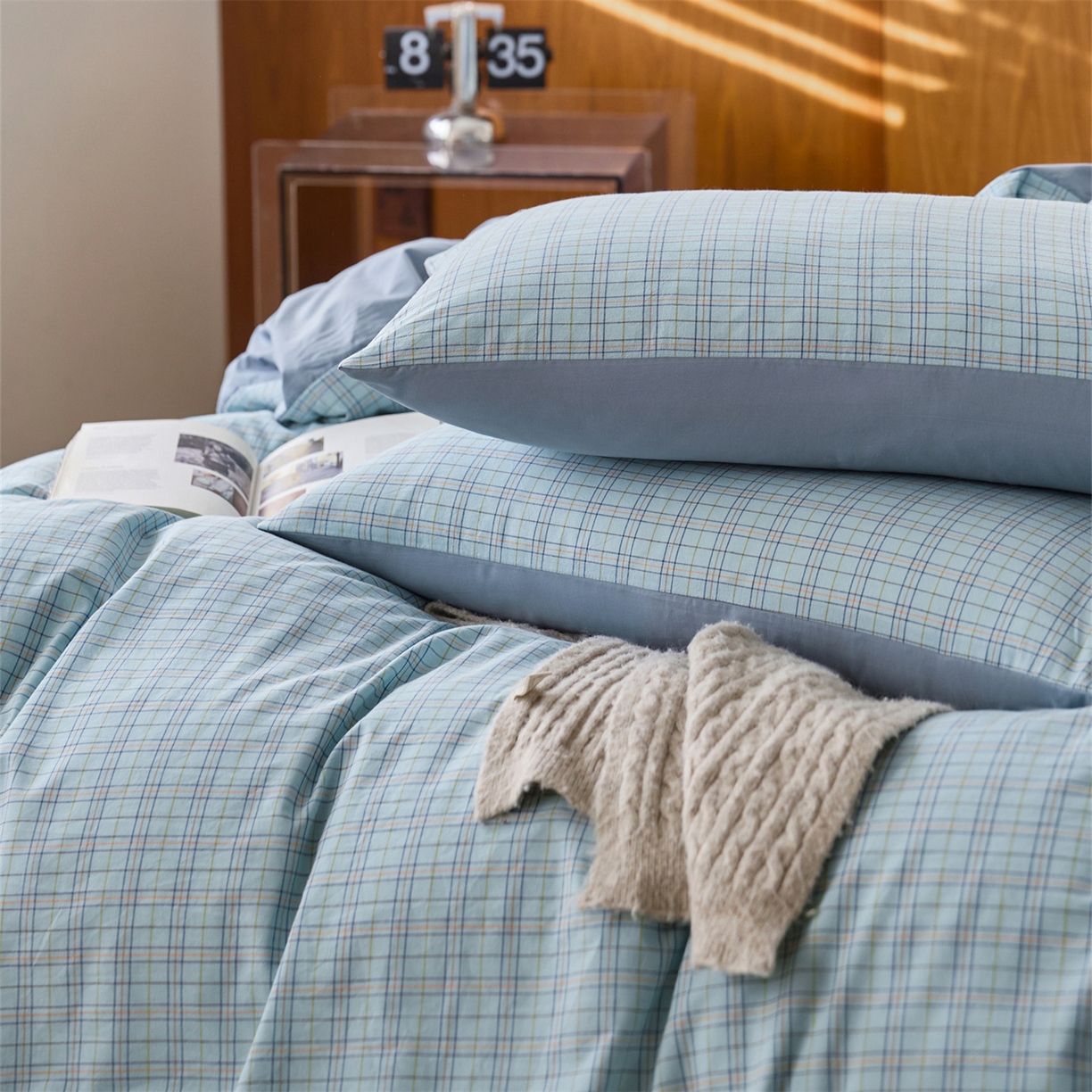 91家纺网 家纺一手货源 找家纺 启程家纺 2026新款全棉纯棉色织水洗棉单枕套枕套单件单品枕套 秋田-蓝