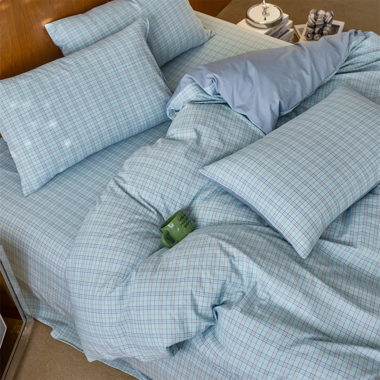 91家纺网 家纺一手货源 找家纺 启程家纺 2026新款全棉纯棉色织水洗棉单枕套枕套单件单品枕套 秋田-蓝