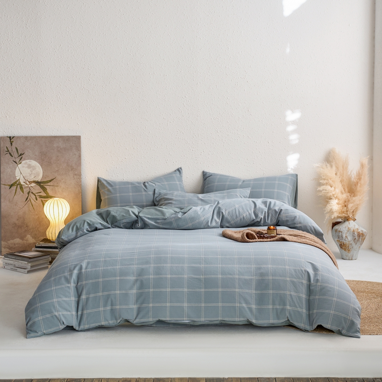 91家纺网 家纺一手货源 找家纺 启程家纺 2026春夏新款全棉纯棉色织水洗棉四件套 大布丁绿