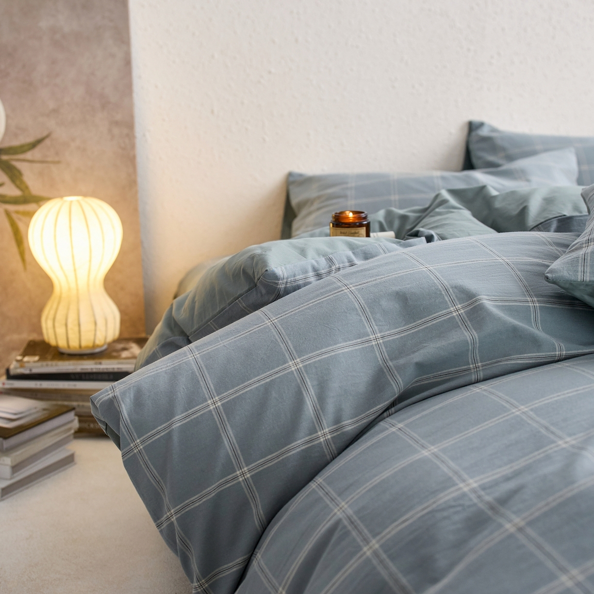 91家纺网 家纺一手货源 找家纺 启程家纺 2026春夏新款全棉纯棉色织水洗棉四件套 大布丁绿