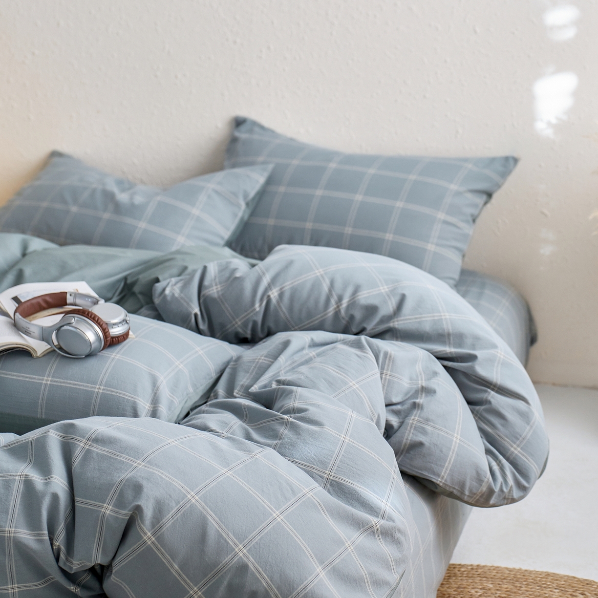 91家纺网 家纺一手货源 找家纺 启程家纺 2026春夏新款全棉纯棉色织水洗棉四件套 大布丁绿