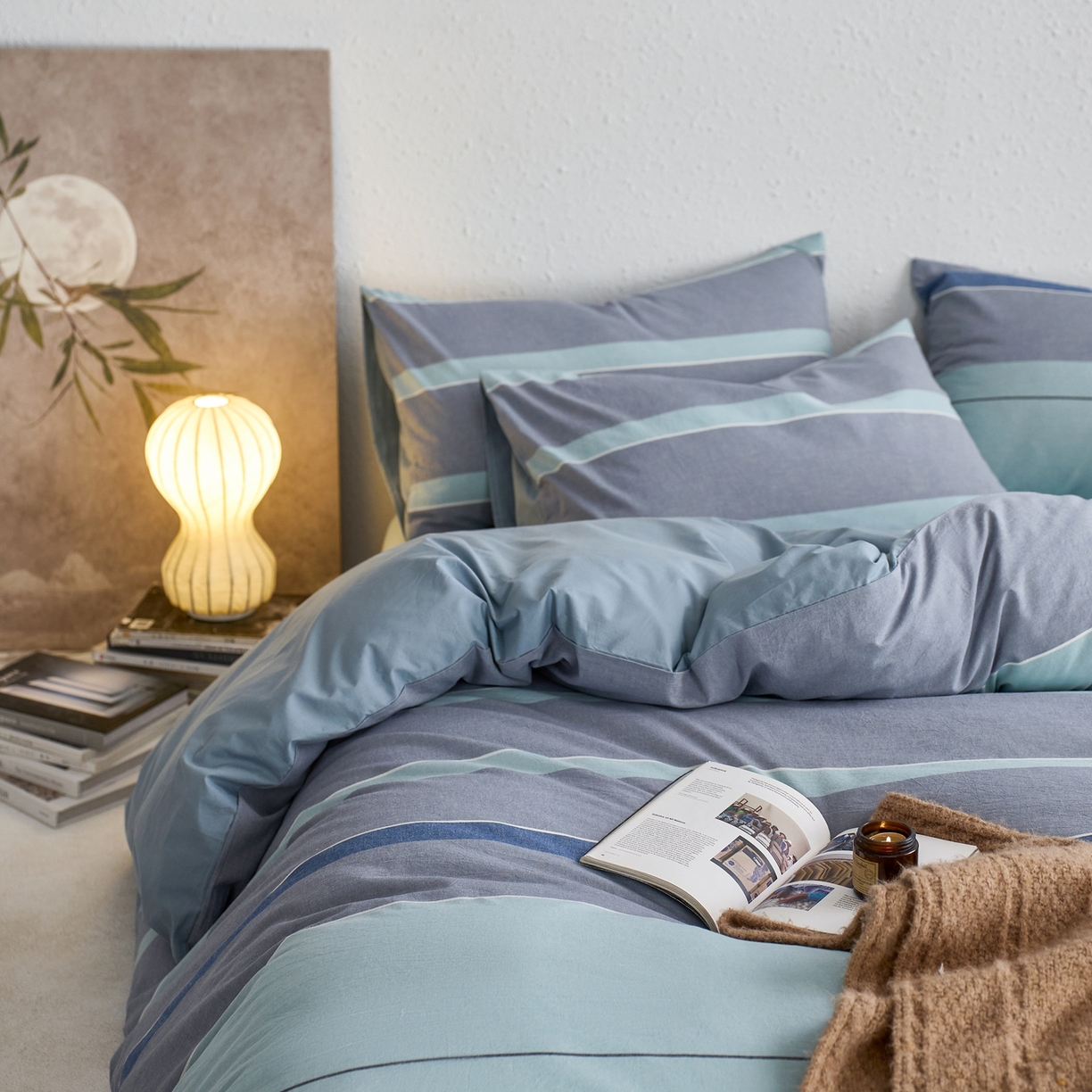 启程家纺 2026春夏新款全棉纯棉色织水洗棉四件套 米亚兰