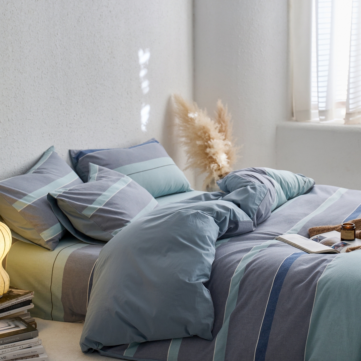 91家纺网 家纺一手货源 找家纺 启程家纺 2026春夏新款全棉纯棉色织水洗棉四件套 米亚兰