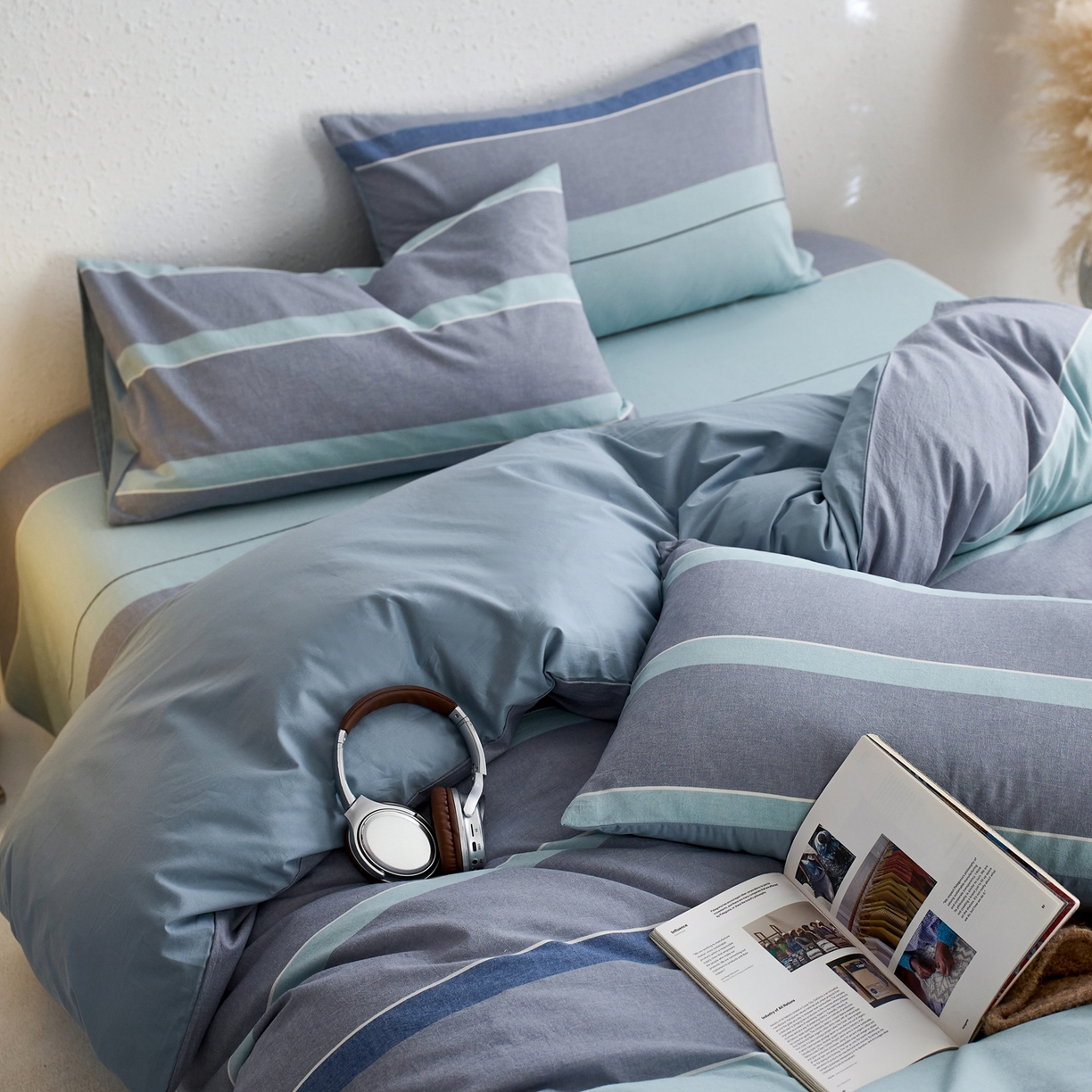 91家纺网 家纺一手货源 找家纺 启程家纺 2026春夏新款全棉纯棉色织水洗棉四件套 米亚兰