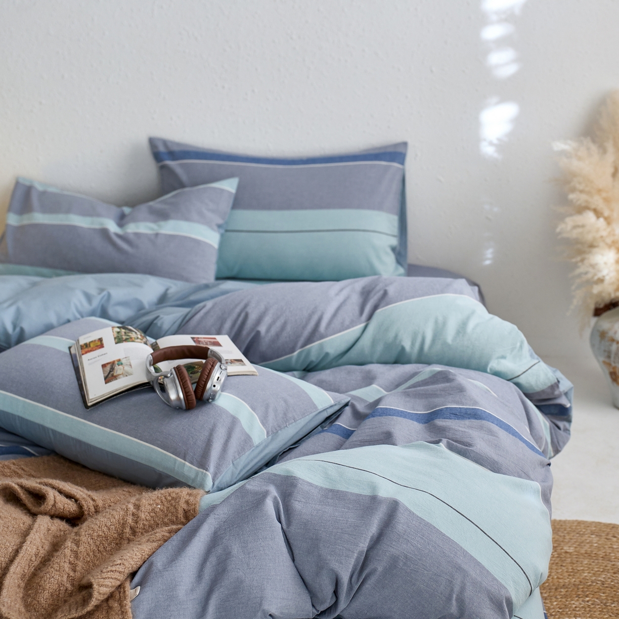 91家纺网 家纺一手货源 找家纺 启程家纺 2026春夏新款全棉纯棉色织水洗棉四件套 米亚兰