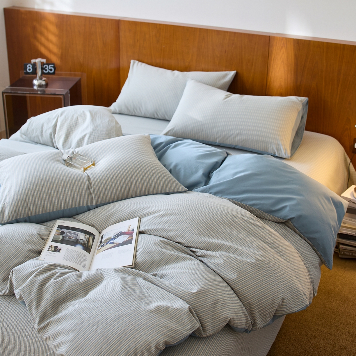 91家纺网 家纺一手货源 找家纺 启程家纺 2026春夏新款全棉纯棉色织水洗棉四件套 麦田-蓝