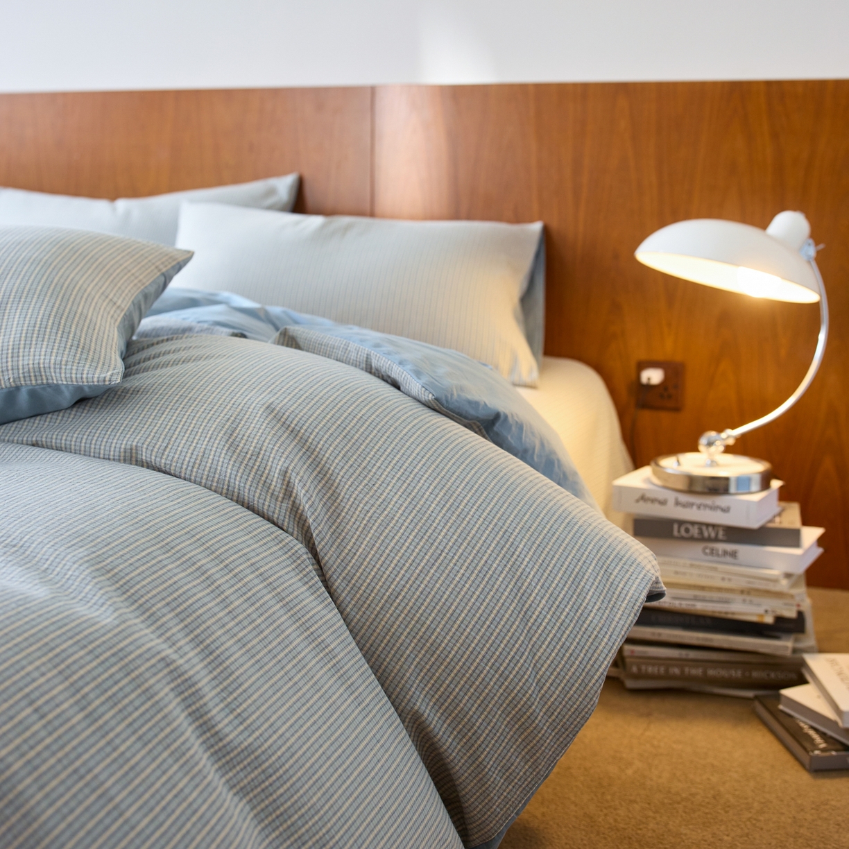 91家纺网 家纺一手货源 找家纺 启程家纺 2026春夏新款全棉纯棉色织水洗棉四件套 麦田-蓝