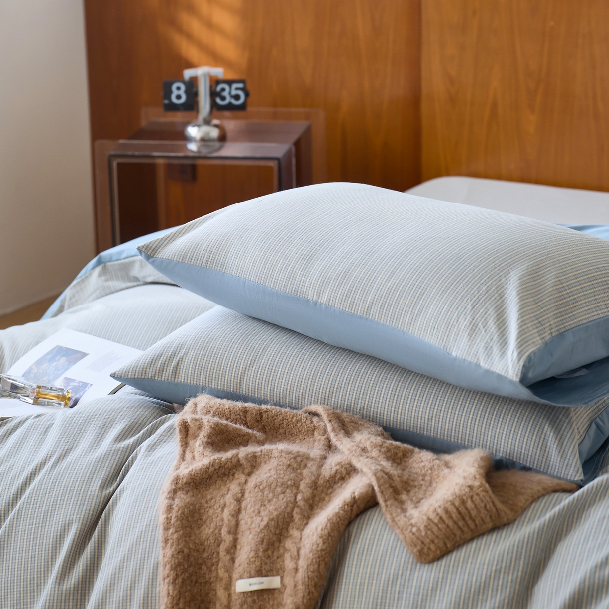 91家纺网 家纺一手货源 找家纺 启程家纺 2026春夏新款全棉纯棉色织水洗棉四件套 麦田-蓝